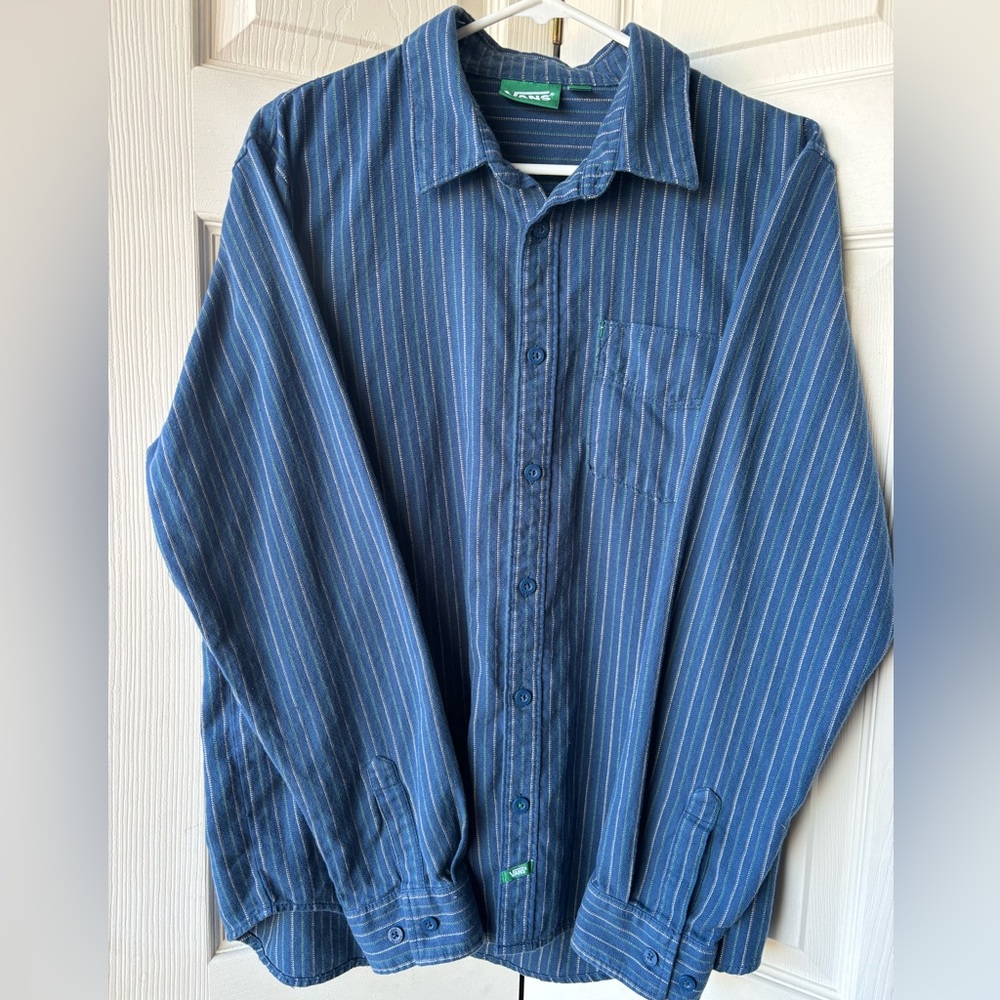Vans men’s striped long sleeve blue shirt green label size large